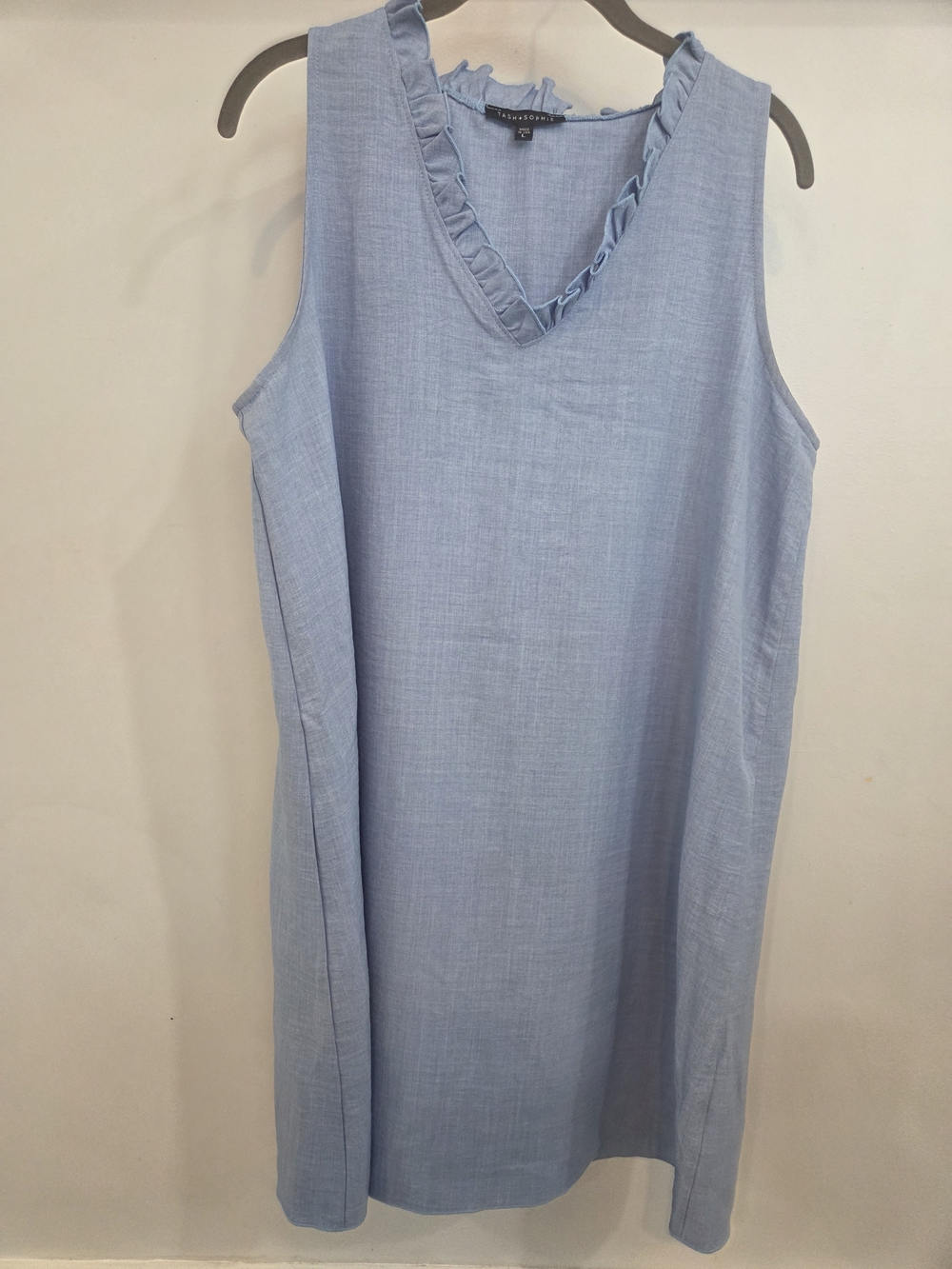 Light Blue Ruffle V-Neck Shift Dress